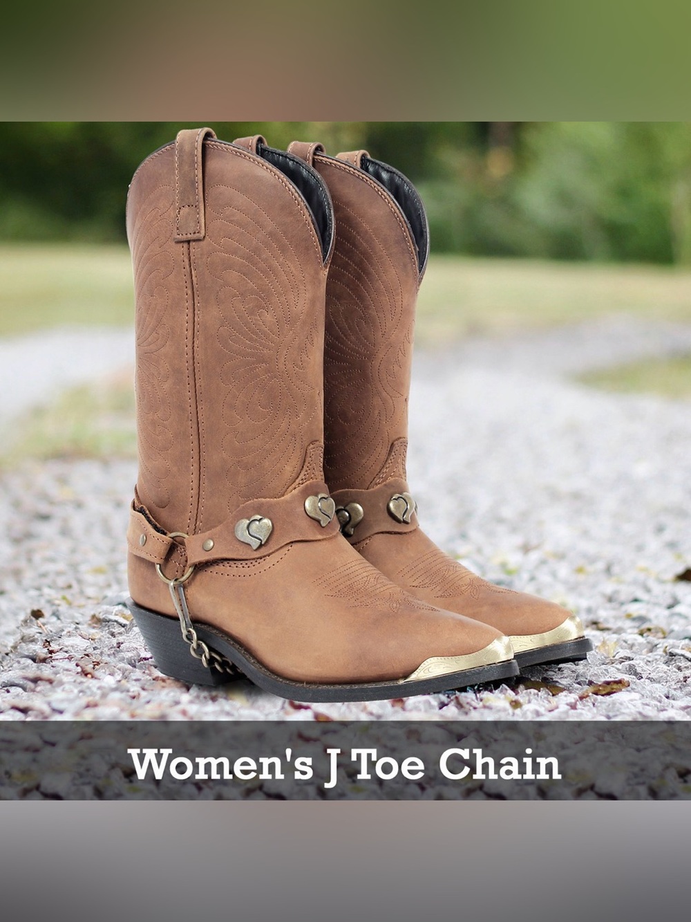 Women's J Toe Chain Western Boots - dark brown